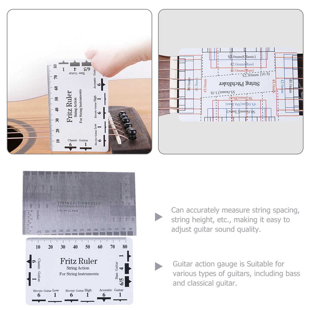 

2 Pcs Guitar String Caliper Action Gauge Fret Ruler Plastic Stainless Steel Measuring Tools String Height Electric Bass