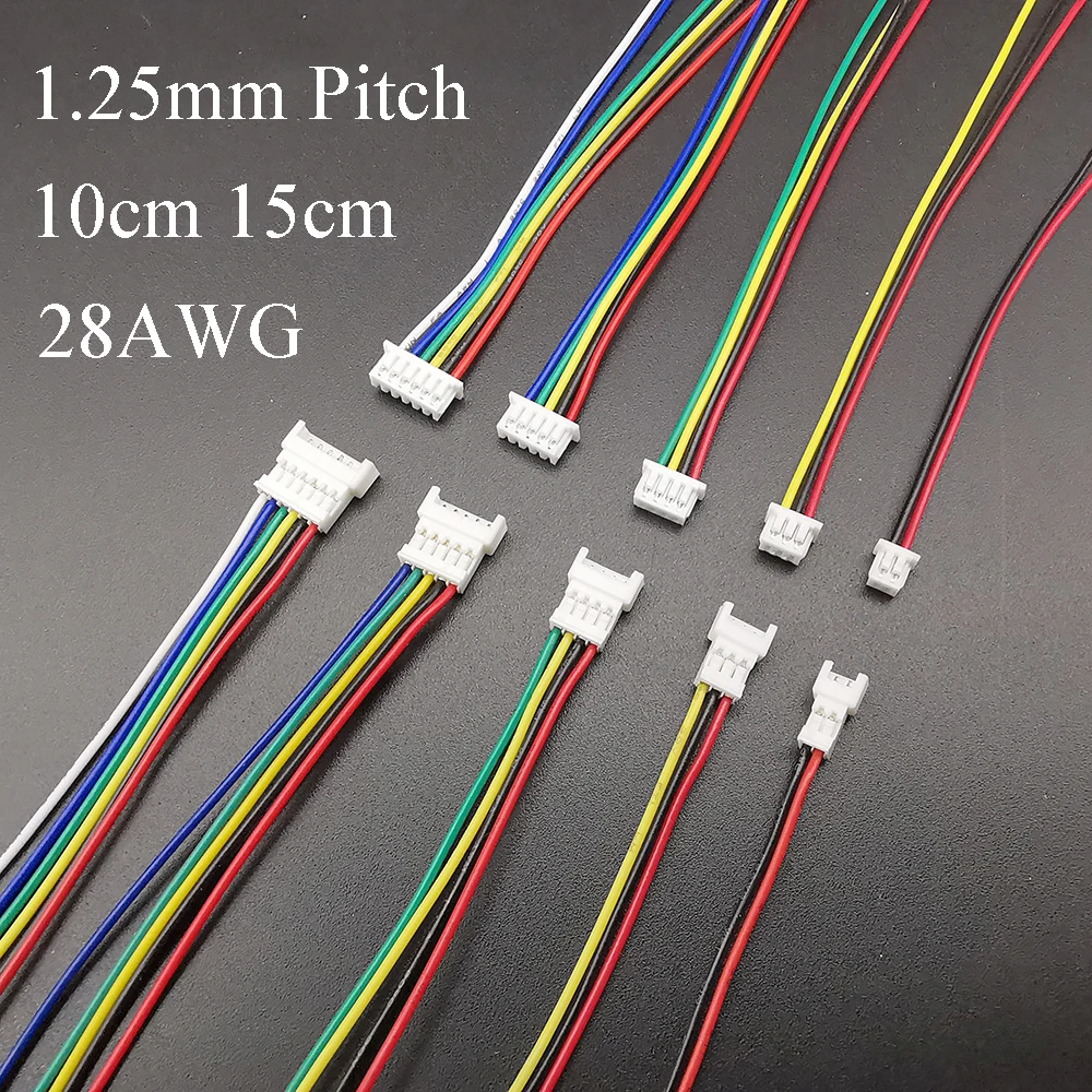 10Pairs Mini Micro JST 1.25 Connector Pitch 1.25mm 2/3/4/5/6Pin Male Female Plug Connector with Cables Wire Length 10CM 15CM