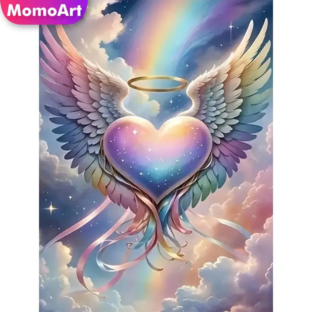 Momoart Liebe Herz Diamant Malerei Flügel Landschaft DIY Bild Strass Engel Diamant Mosaik Wolke Handwerk