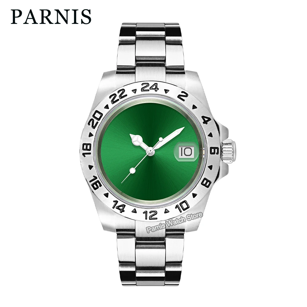 Parnis 40mm Automatic Mechanical Sapphire Glass Men Wristwatch Solid Color Dial  Watch