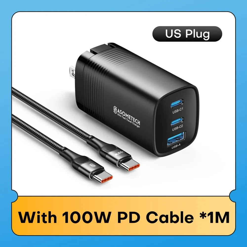 ASOMETECH GaN USB Typ C Ladegerät 65 W 45 W PPS PD QC4.0 Schnellladegerät für MacBook Laptop IPAD Tablet iPhone 16 Samsung S23 Ultra