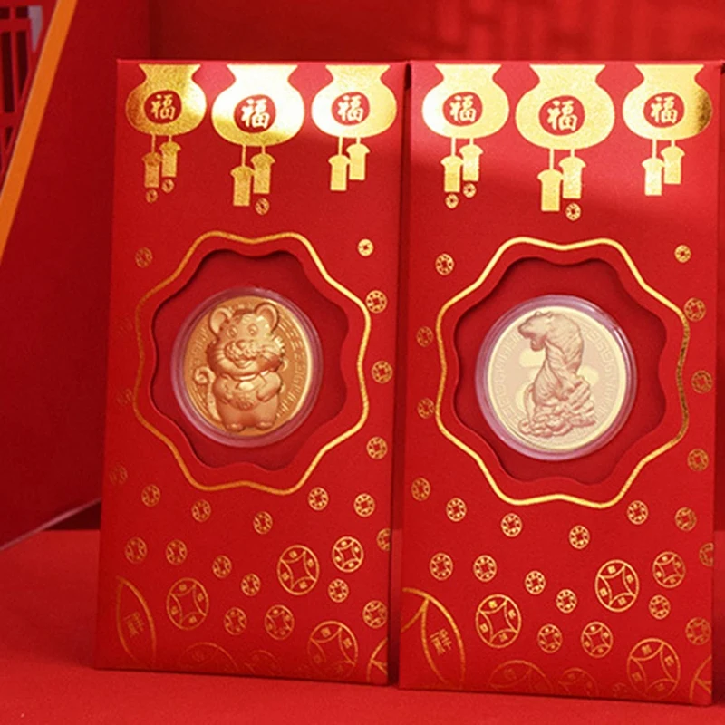 Year Of The Tiger Gold Coin Red Envelope,Chinese New Year Auspicious Items(Include Red Envelope)