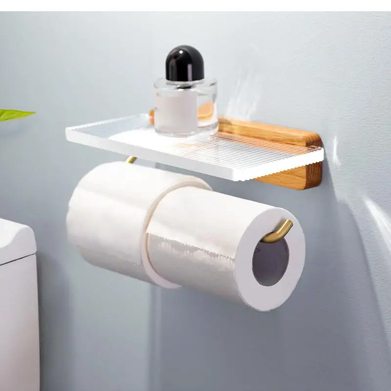 

Home Paper Towel Dispenser Wall Mounted Toilet Holder Bathroom Restroom Organizer Transparent Acrylic Shelf