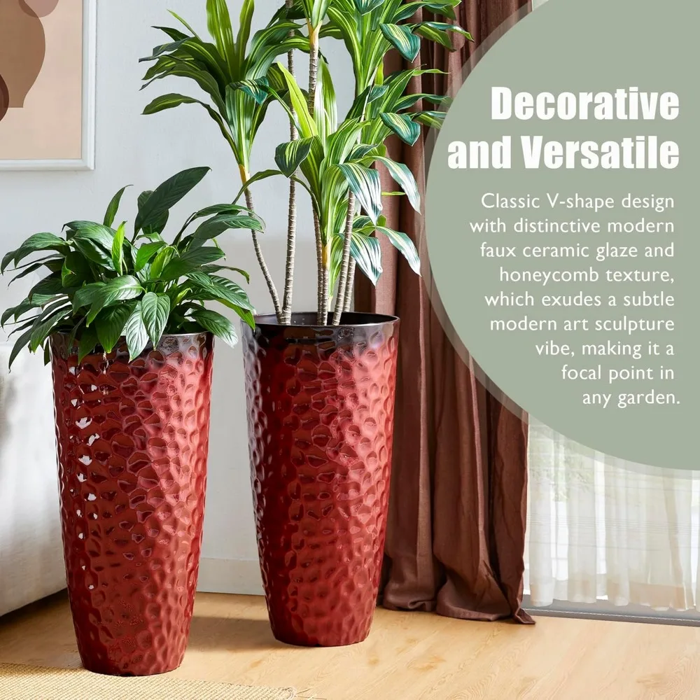 مجموعة مزارعات بلاستيكية كبيرة طويلة مكونة من قطعتين مع نسيج قرص العسل والأحمر المتدرج، تتضمن فتحات الصرف، كبيرة الحجم للنباتات الكبيرة