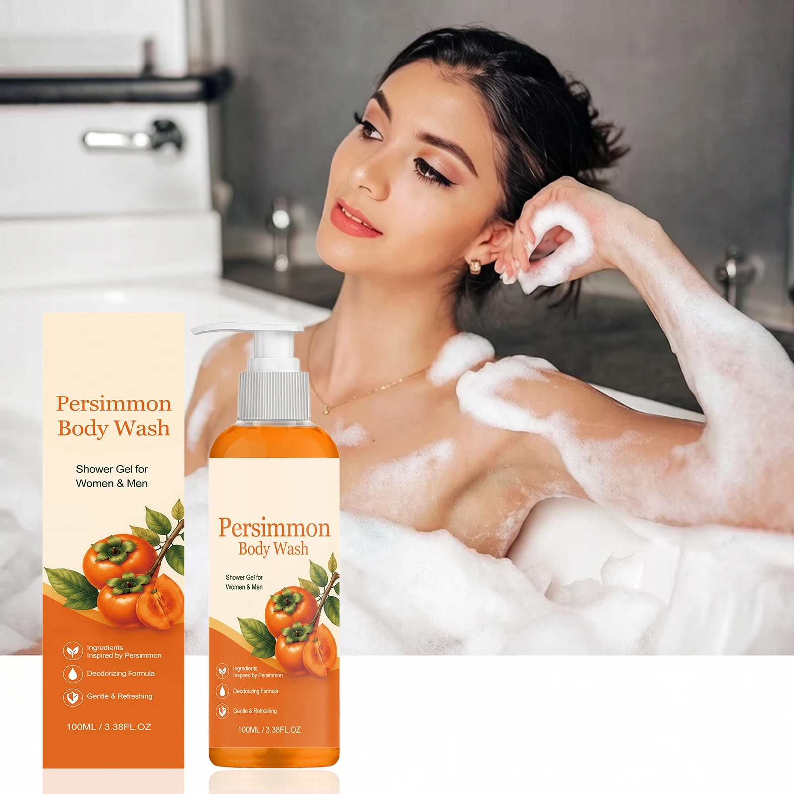 Deodorizing Persimmon Body Wash Dirt Remover Lasting Fragrance Odor Control Skin Brightening Exfoliating Hydrating Shower Gel