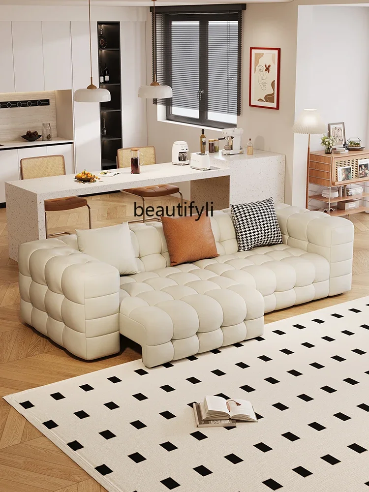 New Multi-Functional Electric Leather Sofa Bed Dual-Use Folding Retractable Living Room Straight Row Small Apartment Single