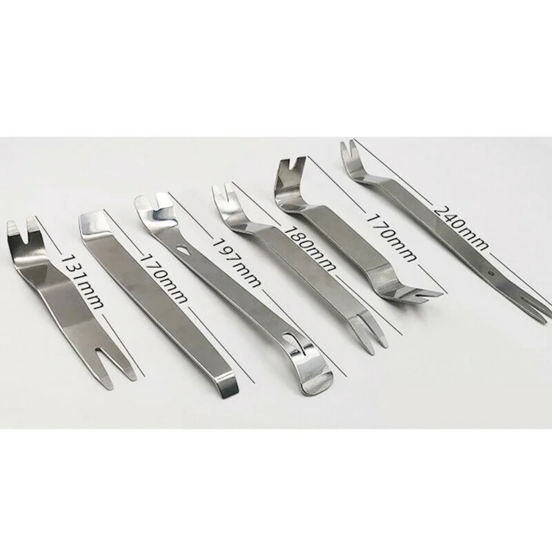 6Pcs Portable Auto Door Clip Trim Removal Tools Kits Car Dashboard Audio Radio Panel Repair Metal Removal Pry Disassembly Tool