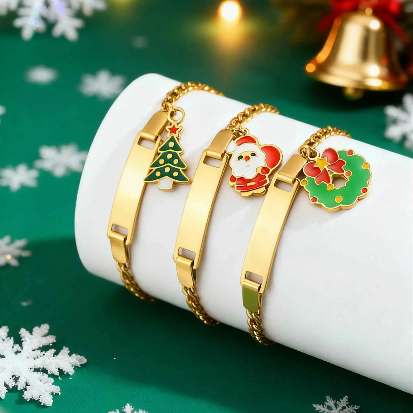 Christmas Tree Santa Claus Pendant Engrave ID Name Custom Bracelet for Girl Personalized Stainless Steel Jewelry Festival Gift