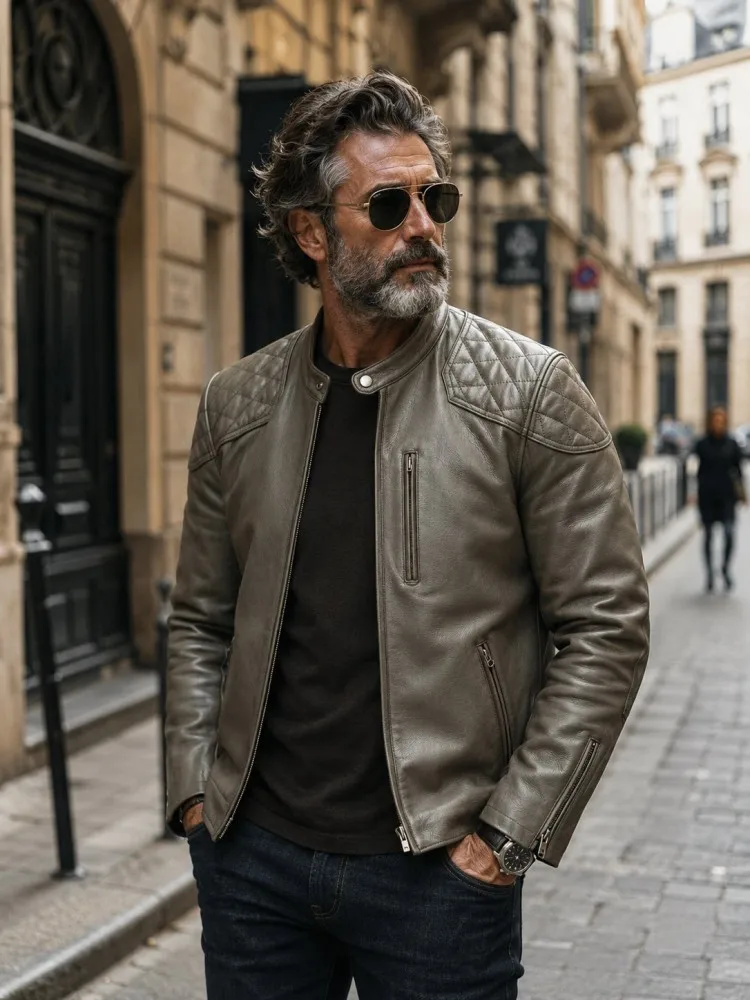 Streetwear Vintage Genuine Leather Motorcycle Biker Jacket Male Stand Collar Slim Fit Men Personality Real Cowhide Short Coat