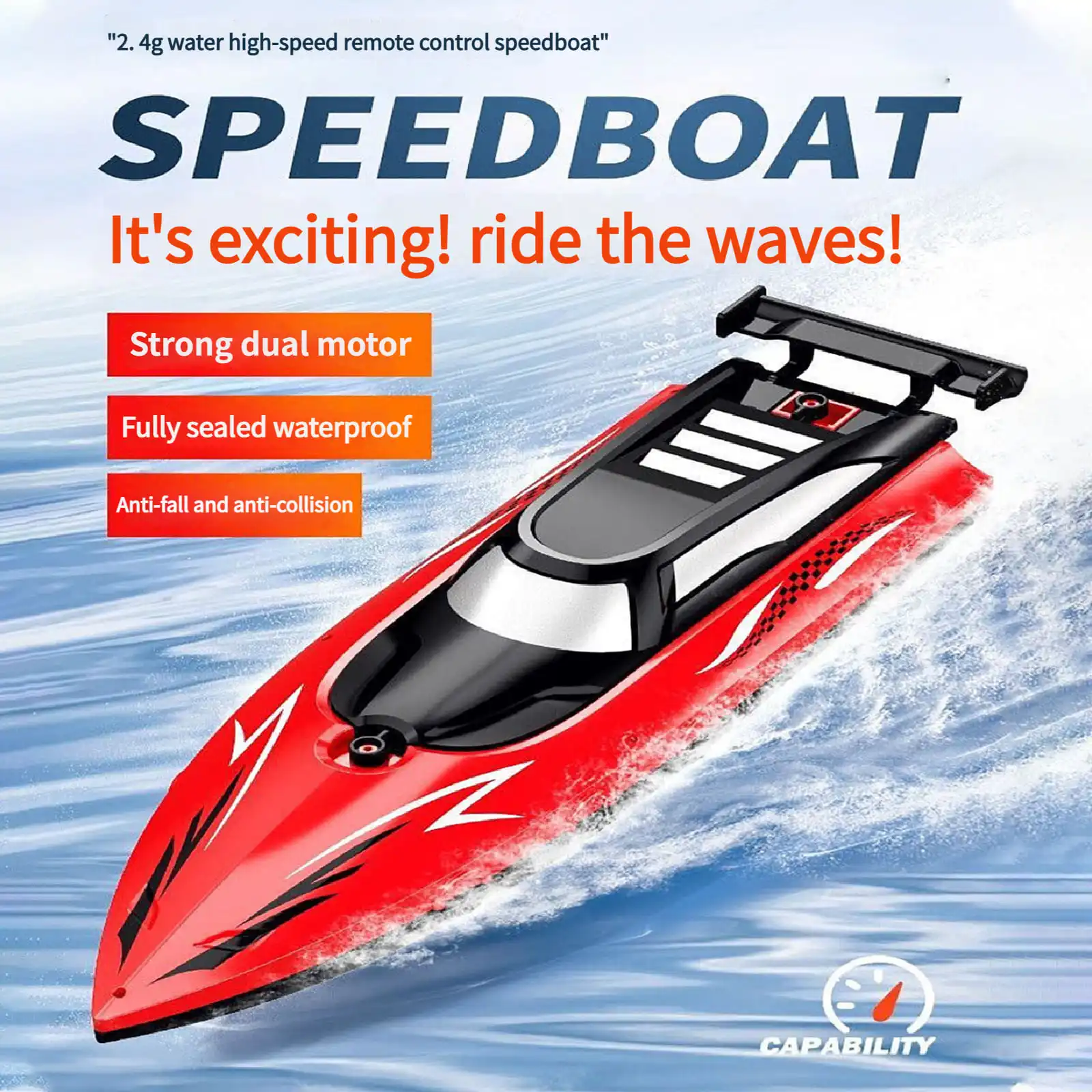 

RC Boat 2.4GHz High-Speed Remote Control Boat for Kids Boys Adults, Electric Double Motor Toy for Pool Lake River Water Racing