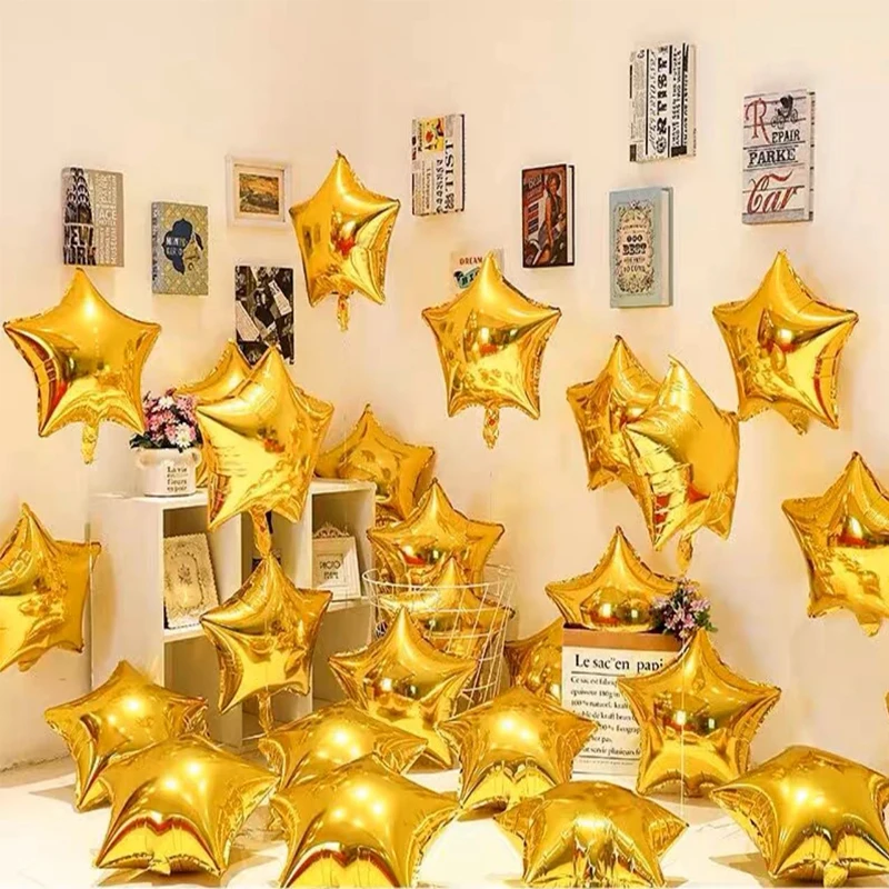 بالونات من رقائق الألومنيوم على شكل نجمة ، ذهبية ، حفلة عيد ميلاد ، ذكرى ، زفاف ، 5 بوصة ، 50 بوصة #3