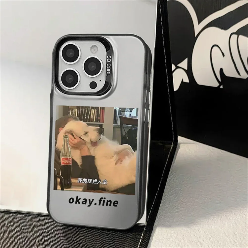 Fine My Life-funda con perro divertido para iPhone 16, 12, 13, mini, 11, 14, 15 Pro Max Xs XR 8 Plus, cubierta láser mate de plástico IMD duro de doble capa