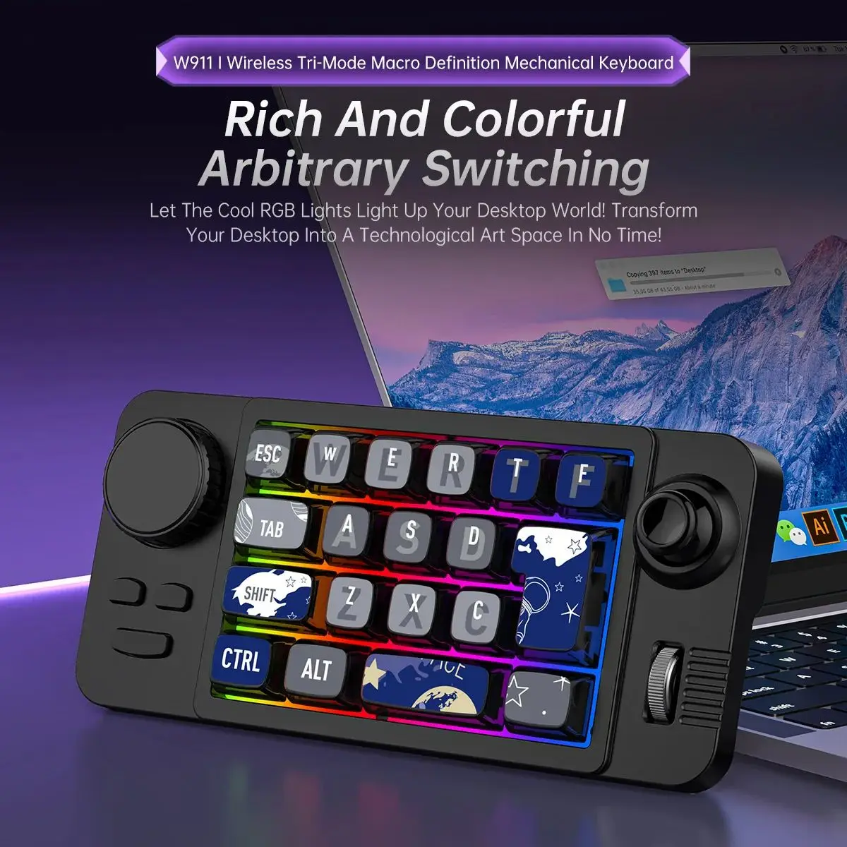 Teclado Mecânico W911 de 22 Teclas para PC/iOS/Android com Programação de Macro em Três Modos, Hot Swap para Design de Escritório CSP com Luz RGB