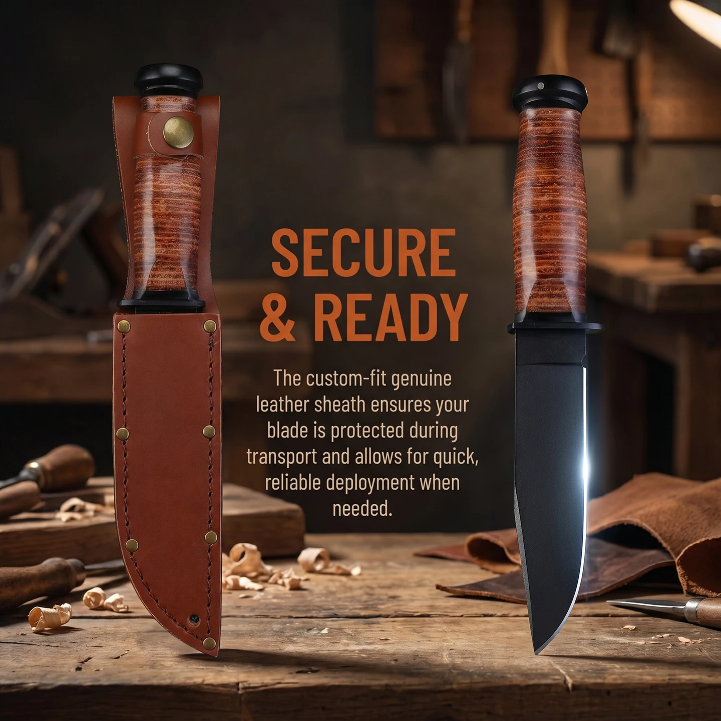 KB-2225 Jungle Camping Straight Knife. Handle Made of Cowhide, with Anti-Slip Grip. Multi-Functional Hiking Portable Fruit Knife