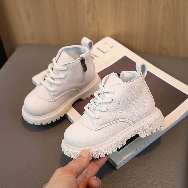 2023 New Solid Color Girls Ankle Boots Spring and Summer Side Zipper Non-slip White Britain Boys Classic Short Boots Kids Shoes