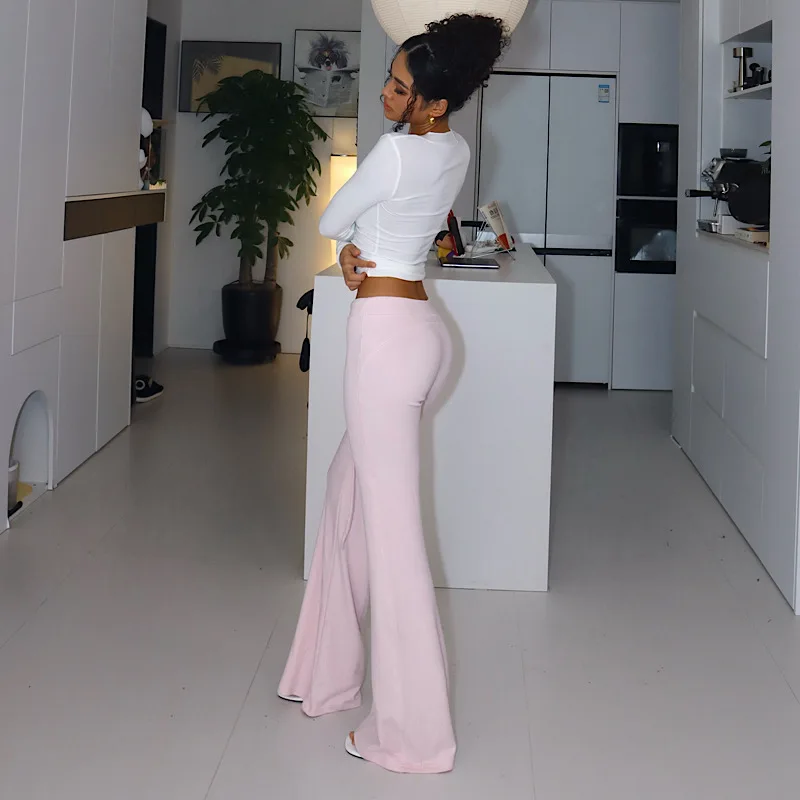 

Slim Fit American Sle Yoga Pants Pure Color Fce Micro Flared Повседневные спортивные брюки со средней талией Женские модные эластичные хлопковые брюки