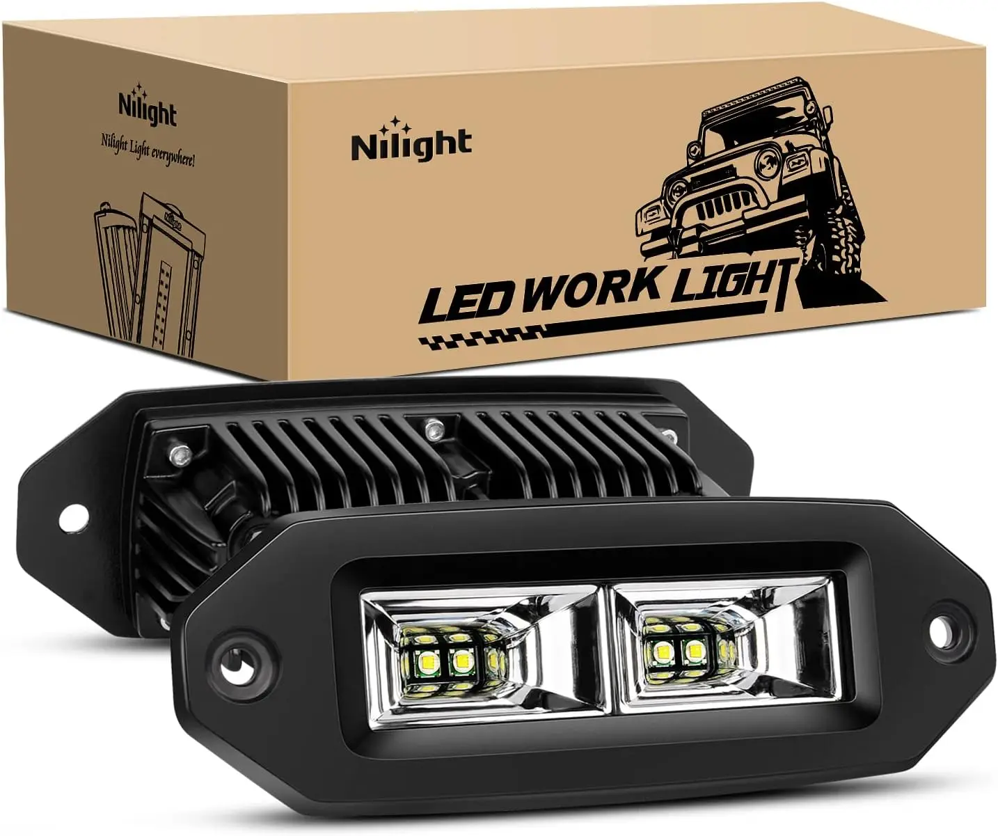 

40W Flush Mount LED Pods Flood Work Light Bar, Off Road Backup Driving Fog Lights for Jeep ATV SUV Truck Boat