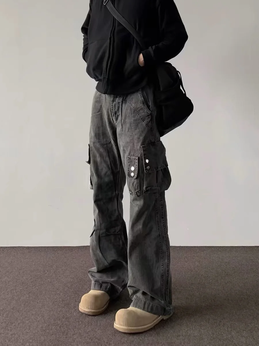 กางเกงยีนส์สไตล์อเมริกันเรโทร ดีไซน์สำหรับผู้ชาย ทรงตรงเล็กน้อยบานข้าง  ใส่สบายๆ