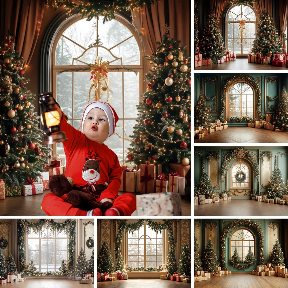 عيد الميلاد داخلي التصوير خلفية نافذة خمر شجرة عيد الميلاد الشتاء عطلة الأطفال صورة خلفية صور استوديو الدعائم