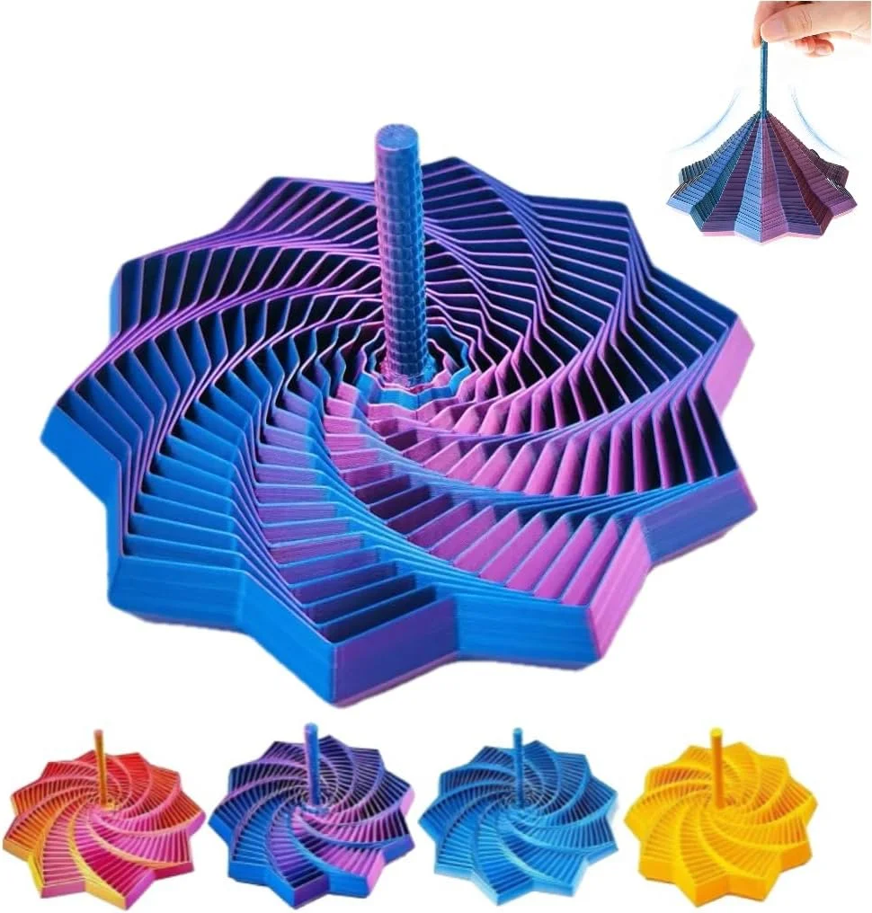 3D Printed Expanded Sensory Fidget Star,Easy-Grip Handles, Whirling Spiral Hexagon Spinner for Stress (Red and Blue,4.64in)