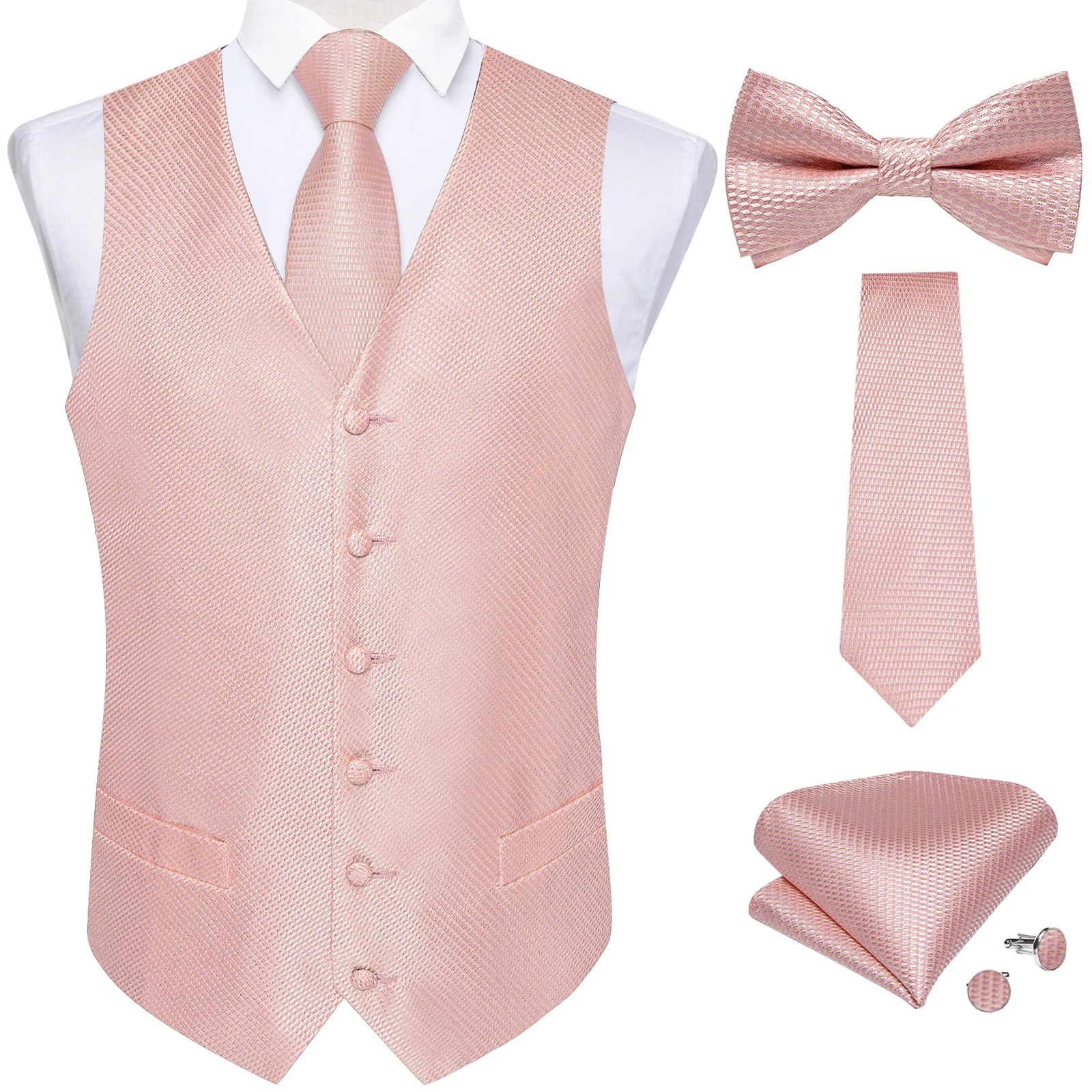 Chaleco de traje rosa para hombre, conjunto de corbata para novio, vestido de seda para boda, banquete, fiesta