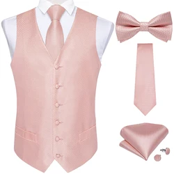 Brand Fashion Pink Suit Vest Tie Set For Men Groom Silk Dress Vest for Wedding Banquet Party Man Waistcoat Necktie Bowtie Set