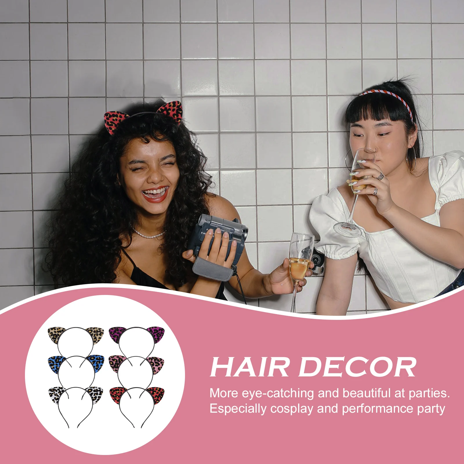 

6 шт. повязка на голову с кошачьими ушками, повязки на голову с животным принтом для женщин, вечерние аксессуары для волос для девочек