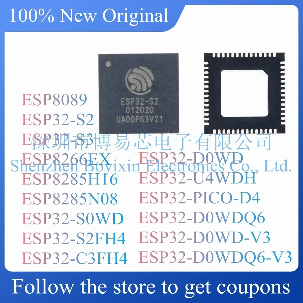 

ESP32-S2FH4 ESP8266EX ESP32-C3FH4 ESP32-PICO-D4 ESP8285H16 ESP32-S0WD ESP32-S3 ESP8285N08 ESP32-D0WD ESP32-S2 ESP32-D0WDQ6-V3