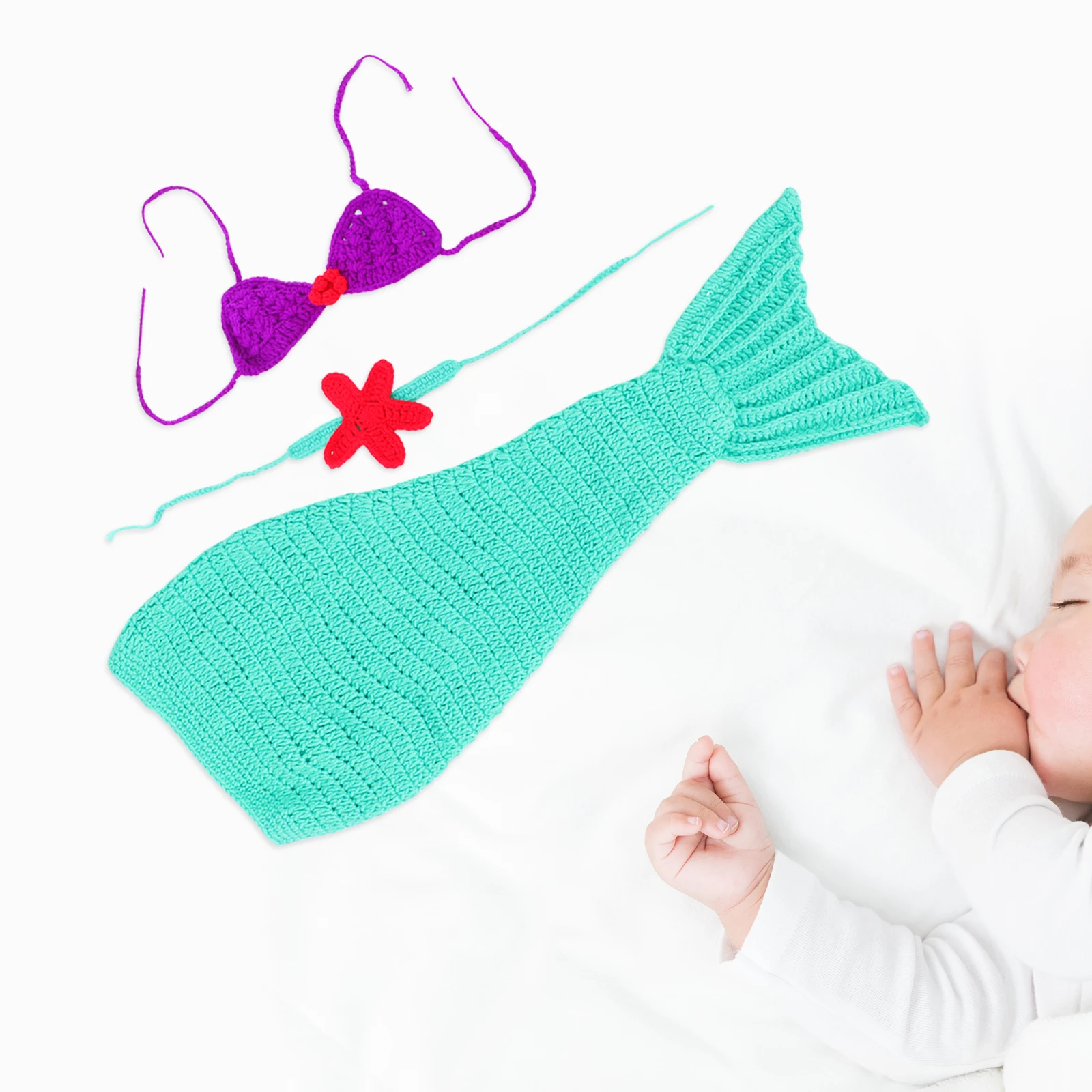 

Photography Props Knitted Newborn Costume Mermaid Design Infant Photo Shoot Outfit Handmade Crochet Woolen Wear For Daily Use