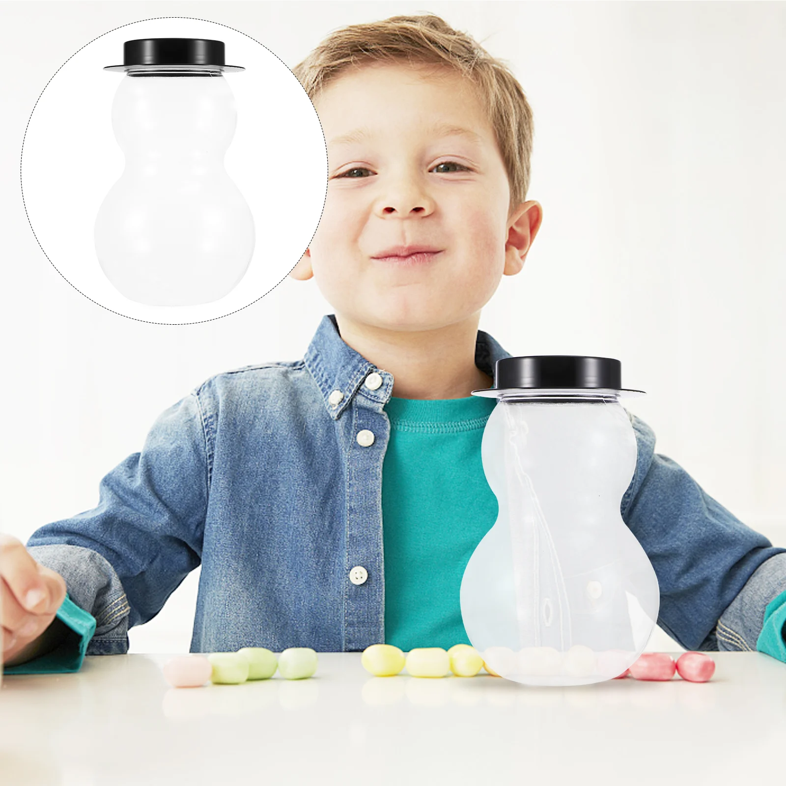 

Snowman Jar Sugar Container with Lid Liquid Food Honey Bottle Plastic Candy Storage Baby Jam