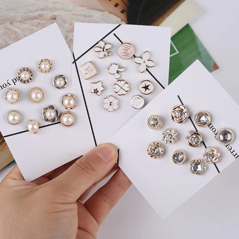 10pcs/1 pack Pearl brooch Convenient button Removable and reusable Clothes and shoes decorations Creative pin DIY garment sewing