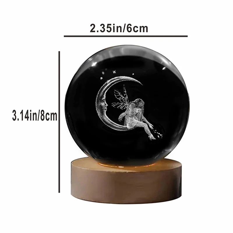 3D Moon & Fairy Laser Engraved Crystal Ball multi-coloured night light, Birthday, Christmas, Valentine\'s Day Gift for Girlfriend