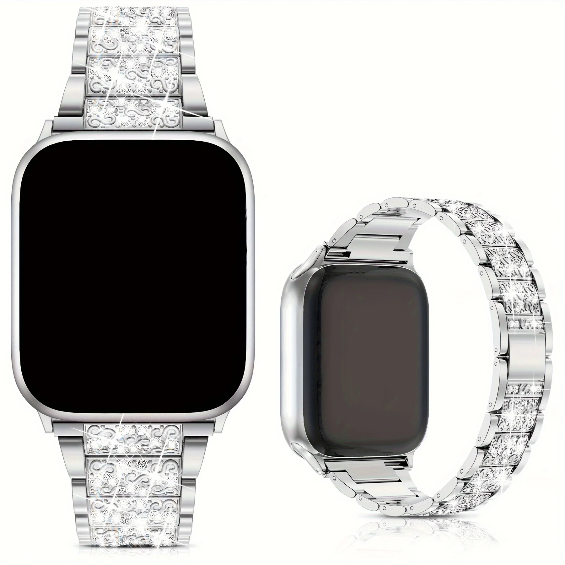 Compatible with Apple Watch Strap Jewelry Bracelet for iWatch Bands Women, Silver with Diamond Replacement Band
