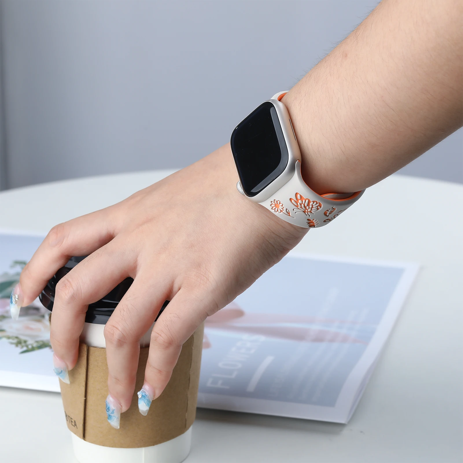 Engraved Butterfly Strap For Apple Watch Band 45mm 44mm 49mm 40mm 41mm 38mm Silicone Bracelet Series 9 8 7 6 5 4 3 SE Ultra 2 image 2