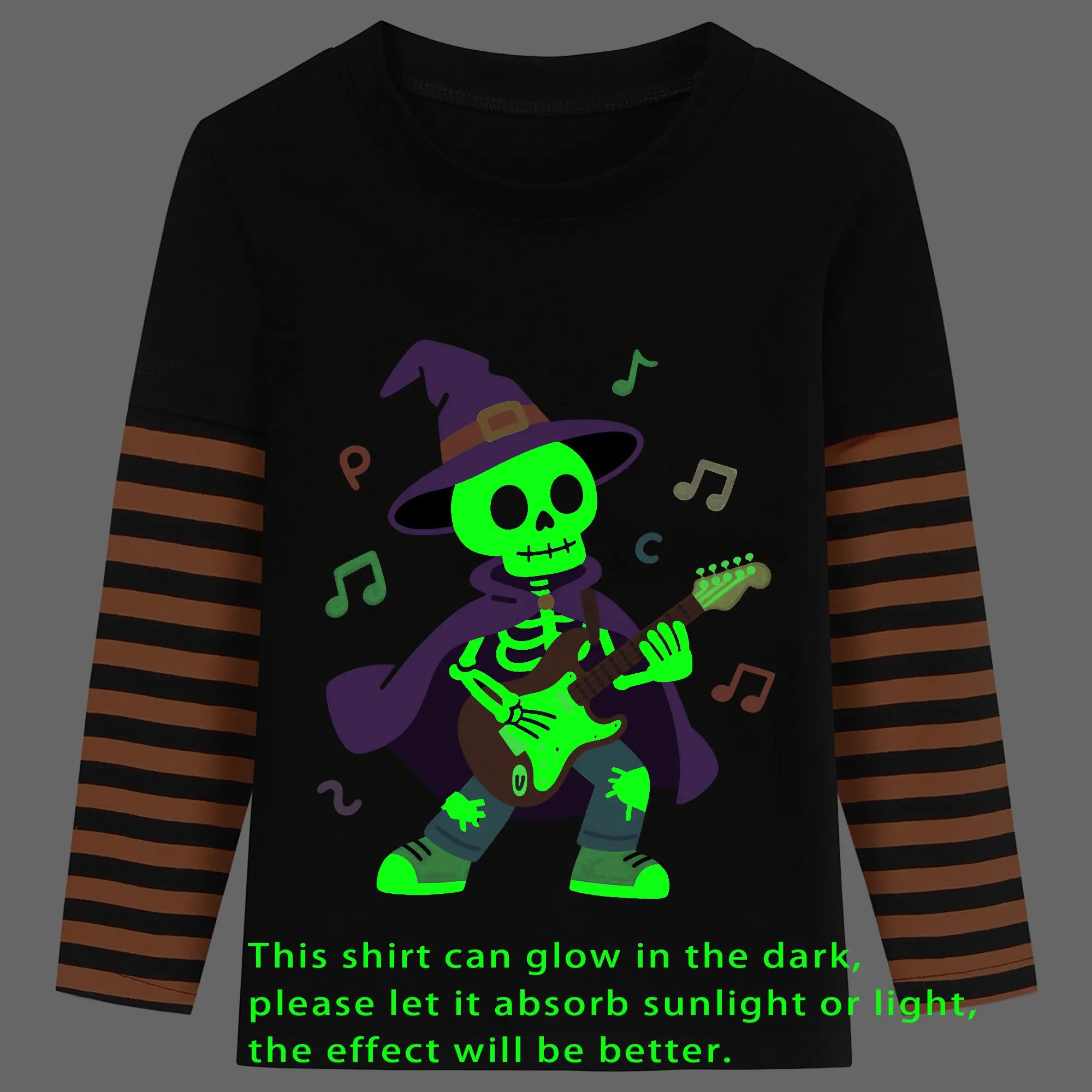 Little Hand Kids Halloween Long Sleeve T-Shirt Mock Layer Skeleton Ghost Pumpkin Print Autumn Festival Tops for Boys Girls 2‑10Y