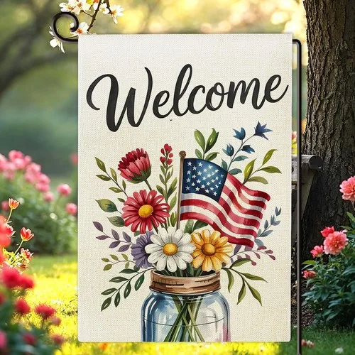 Welcome Spring Summer Garden Flag Double Sided Patriotic Mason, 12 X 18 Inches XXQ