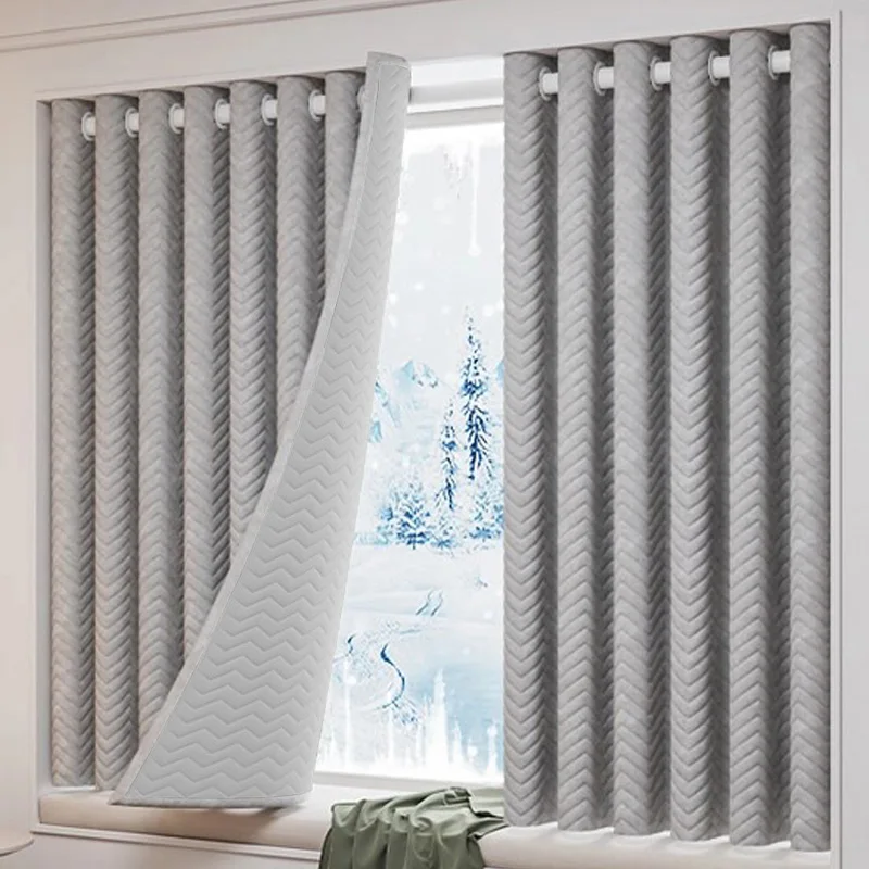 1pc European-style Simple Wave Pattern Winter Cold-Resistant Cotton-Padded Curtain for Bedroom and Living Room (Ready-Made)