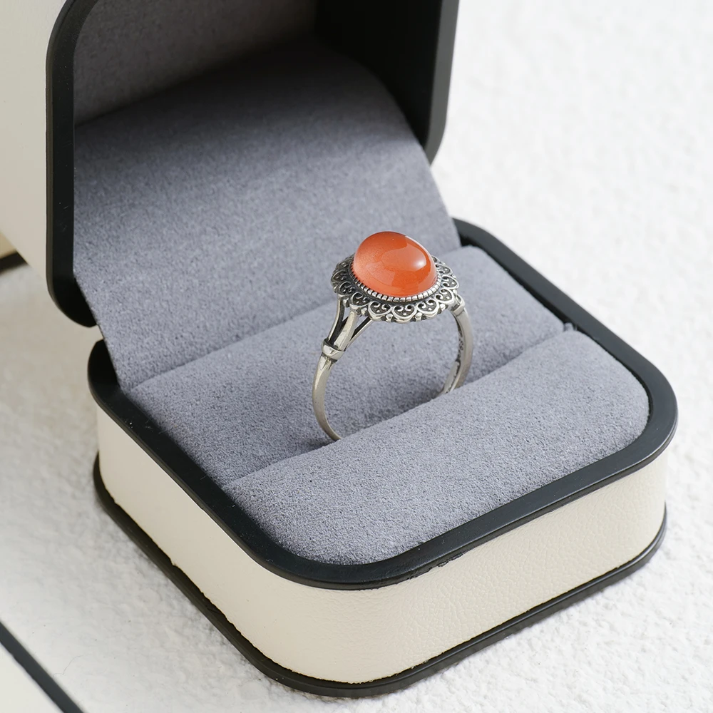 خاتم نسائي من الفضة الإسترليني عيار 925 ريترو، طقم مع ياقوت طبيعي، عقيق أسود، اليشم الأبيض الجمشت، هدية مجوهرات الزفاف النسائية