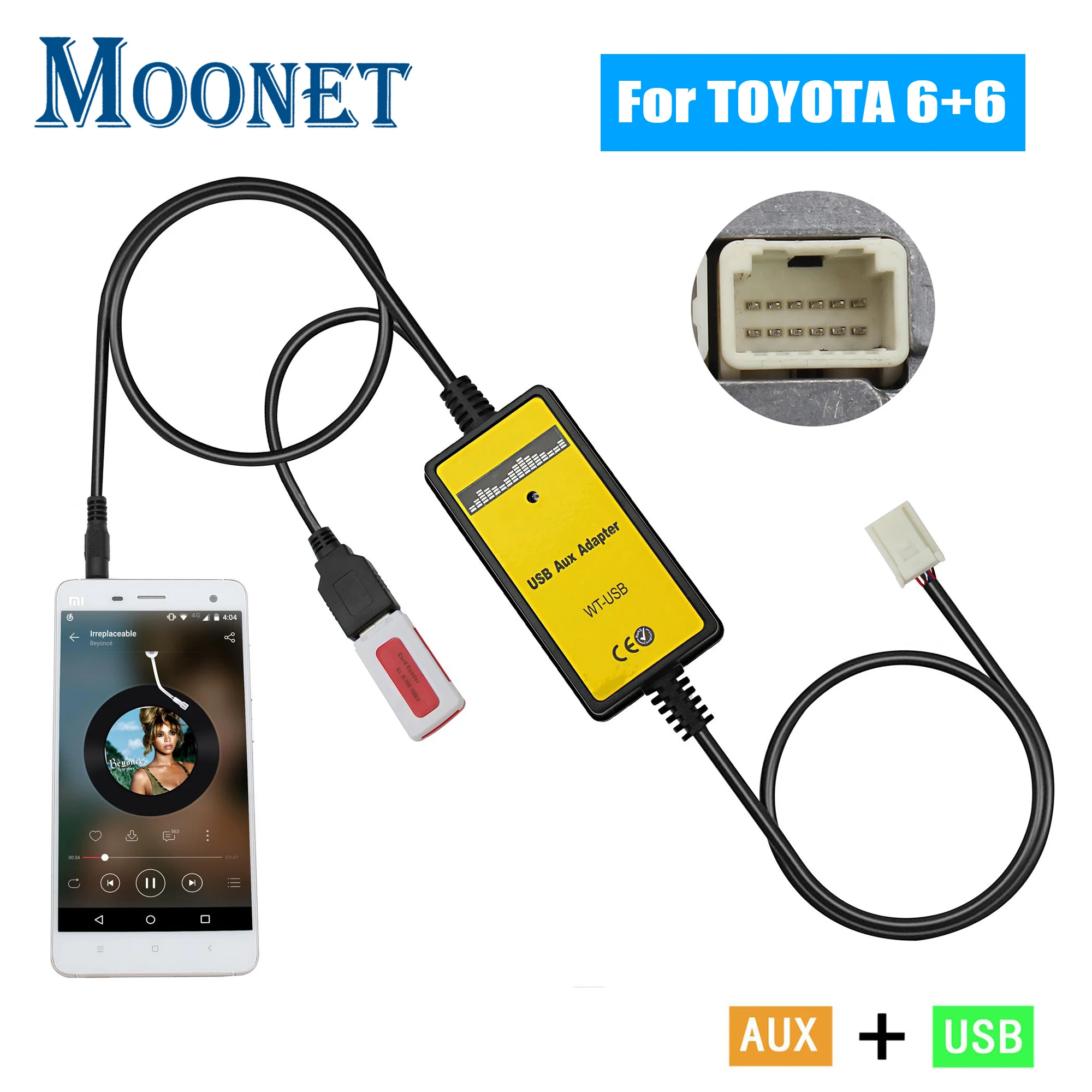 Moonet Car MP3 Input USB AUX Adapter CD Change for Toyota Avensis RAV4 Auris Corolla Yaris Camry Tacoma and Lexus (6+6pin)