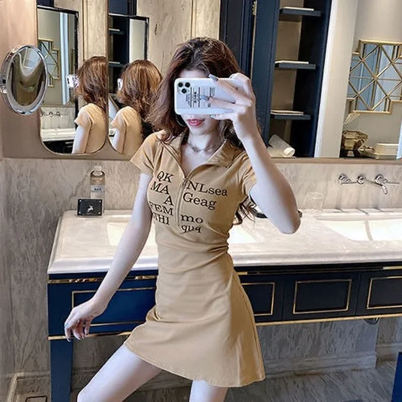 Zipper Short Female Dresses 2024 Black Mini Women's Dress Clothing Bodycon Tight Loose Hot X Harajuku Summer Luxury One-piece G