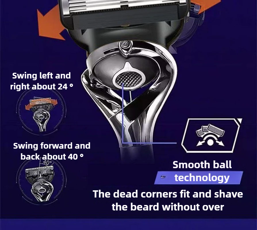 ماكينة حلاقة رجالية مكونة من 5 طبقات، ماكينة حلاقة من الفولاذ المقاوم للصدأ، ماكينة حلاقة يدوية كلاسيكية قابلة للغسل وقابلة للاستبدال بجودة عالية