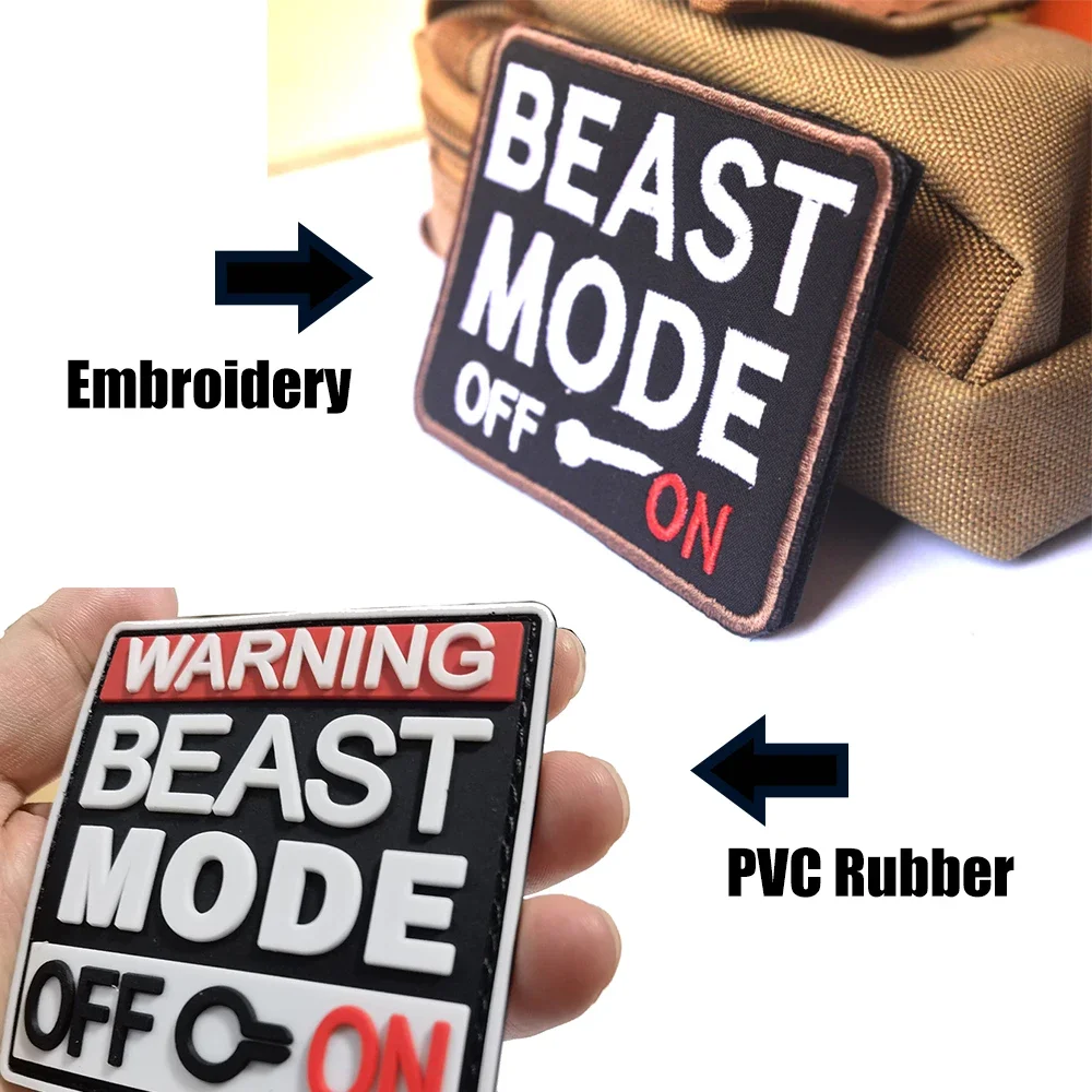 Beast Mode Embroidery Label ON or OFF Waring Rubber PVC Patch Bagpack Clothing Sticker Emblem