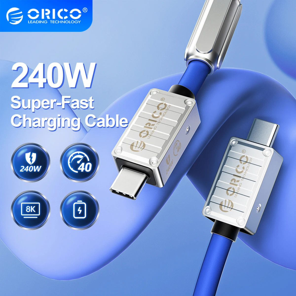 ORICO USB4 Cable 240W PD USB C Cable Silicone Data Line Fast Charging Cord Thunderbolt 3 8K for Tablet Laptop Samsung MacBook