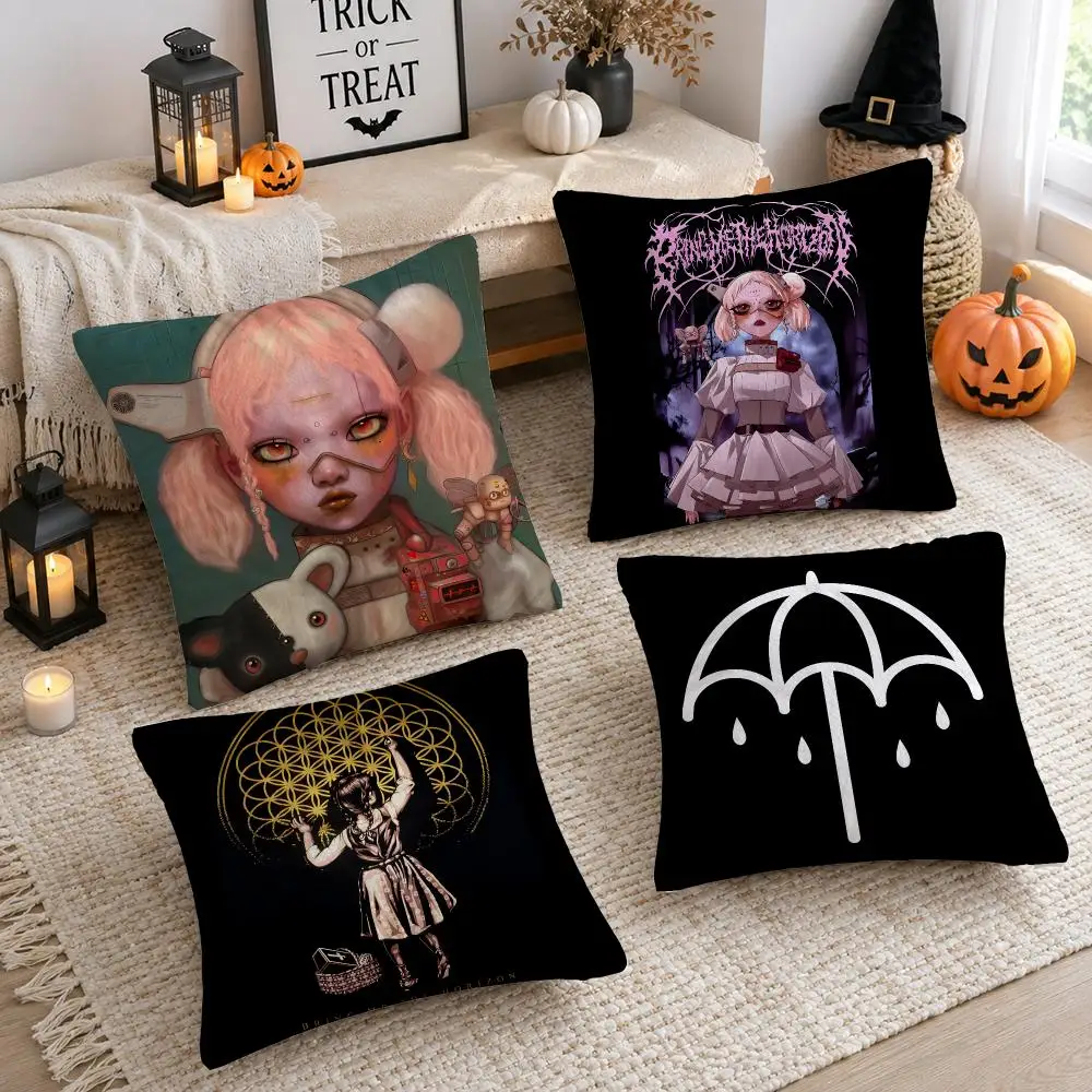 Rok Band B-Bring Me The Horizon Cushion Cover Plush Decorative Pillow Case With Hidden Zipper Cutecore Room Decor For Home