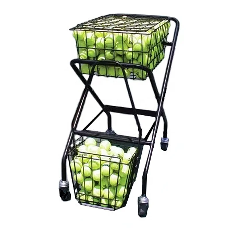 Custom Sports Court Equipment Foldable Badminton Tennis Baseball Ball Collecting Roller Cart Storage Basket Display Rack Stand