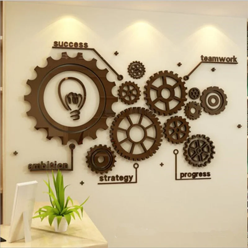 Industrial Style Gear Wall Sticker for Home, Living Room, Acrylic Office Culture Decor, Decorative Mirror Wallpaper, Mural Decal