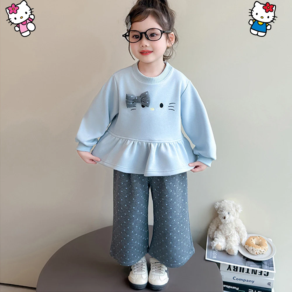 

Hellokitty Children Girl Autumn Set Cartoon Round Neck Sweet Anime Sanrio Princess Cute Fashion and Casual Two-Piece Set New