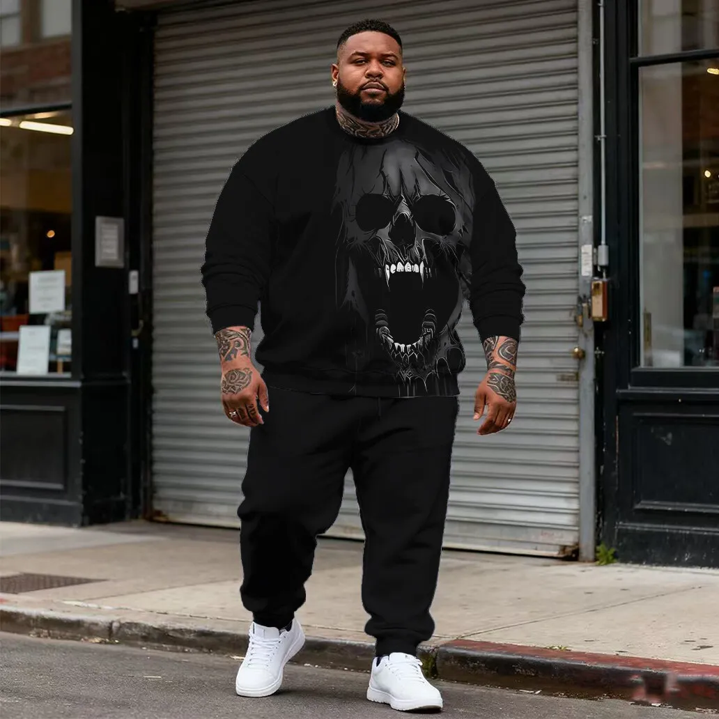 

S-9xl plus size Big & Tall Men's Hoodie Set: Skull Flair - 2-Piece Casual-Edgy, Durable Fabric, Stylish Skull Stitch Accents