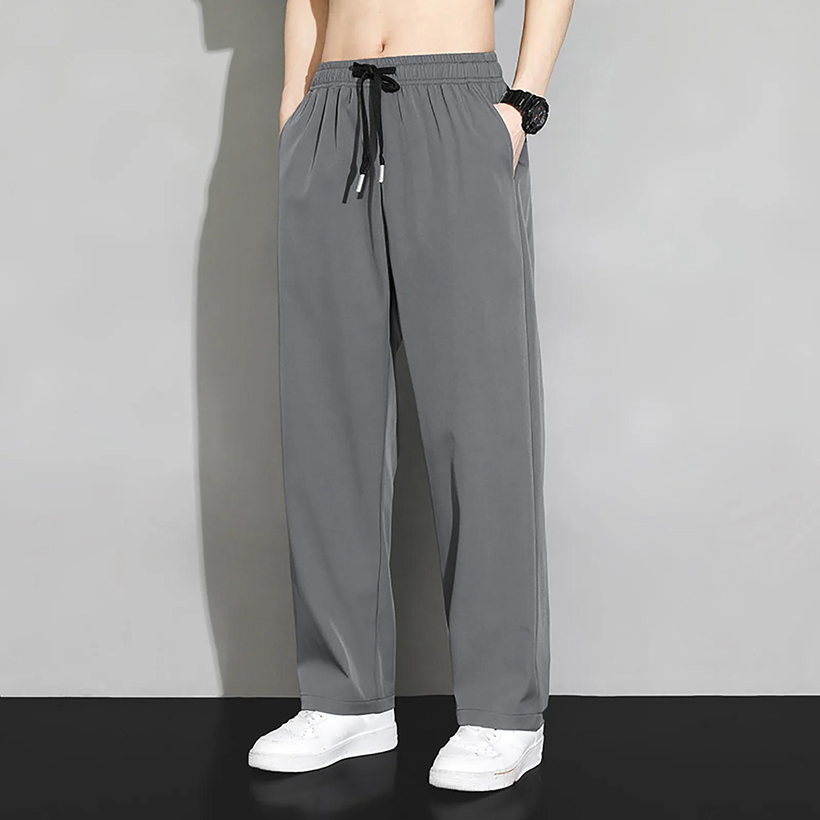 2024 Youth Summer Straight Pants Highlight Straight Long Legs Straight Leg Pendant Ice Silk Sports Pants Solid Color Pants