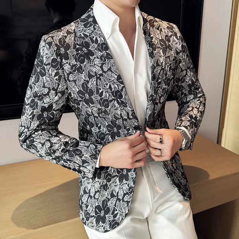 

High Quality British Korean Version Slim Fashion Handsome Trend Banquet Men Business Casual Embroidered Fancy Suit Men's Coat